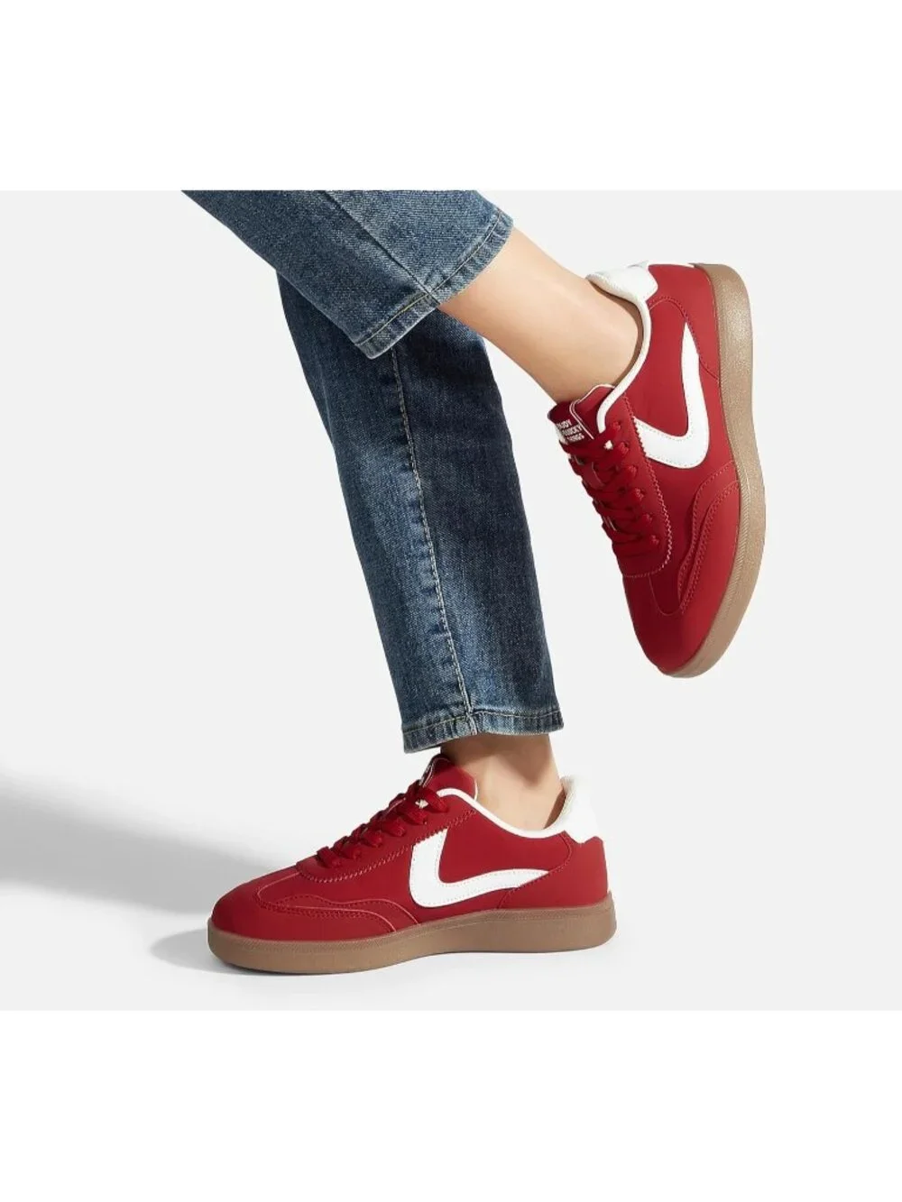 Women's Red Classic Fashion Casual Skate No Slip Lace Up Walking Sneaker Shoes